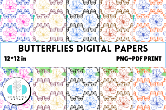 5 Butterflies Digital Papers Patterns