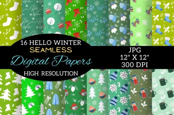 Green Winter Digital Paper Patterns