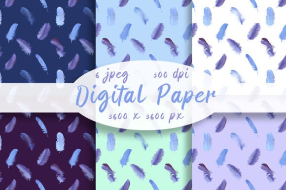 Patterns Watercolor Blue Feathers