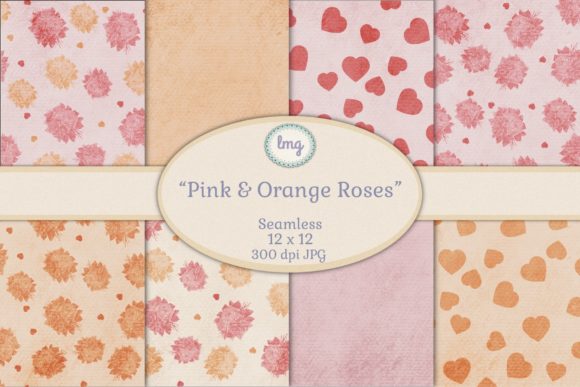 Pink and Orange Roses Seamless Patterns
