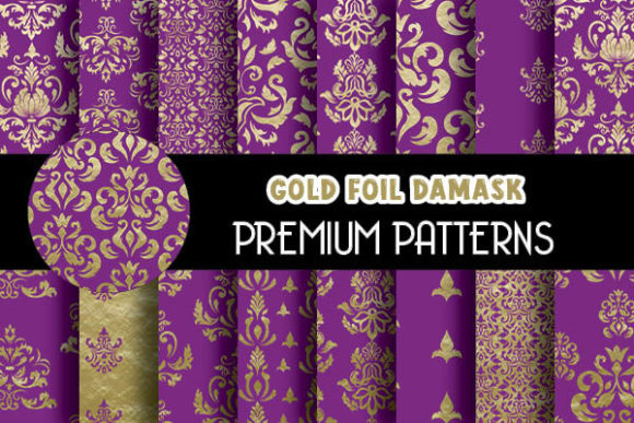 Purple Gold Foil Damask Patterns: Elevate Your Designs with 16 Royal Purple Gold Foil Digital Papers