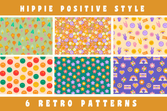 Retro Hippie Seamless Patterns 90s