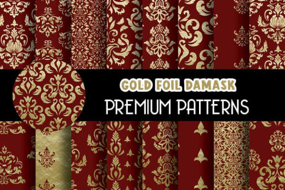 Royal Red Gold Foil Damask Patterns